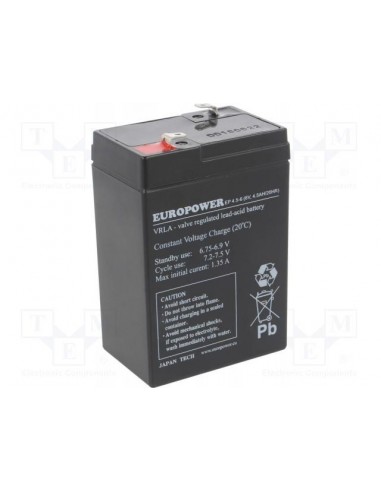 BATTERY 6V 4.5AH VRLA/EP4.5-6 EUROPOWER EMU