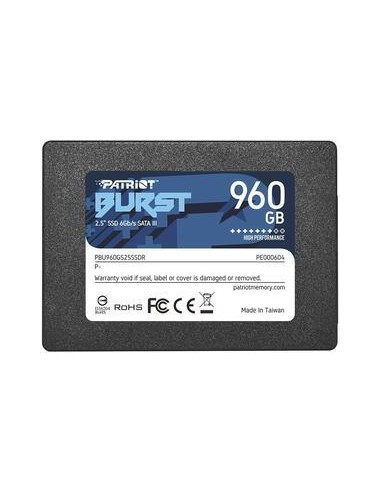 SSD|PATRIOT|Burst Elite|960GB|SATA 3.0|3D NAND|Write speed 320 MBytes/sec|Read speed 450 MBytes/sec|2,5"|TBW 400 TB|PBE960GS25SS
